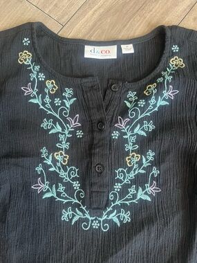 d&co. Black Embroidered Henley Tunic